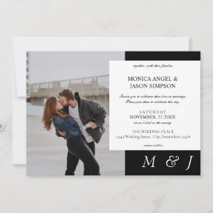 Invitation Simple Photo Élégant Mariage Noir & Blanc