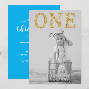 Invitation Simple Photo Gold Parties scintillant 1er annivers