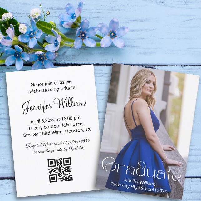 Invitation simple photo graduation party qr code rsvp (Créateur téléchargé)