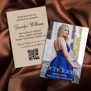 Invitation simple photo graduation party qr code rsvp brun