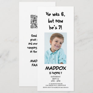 Invitation Simple Photo Personnel 7e Anniversaire avec Code Q
