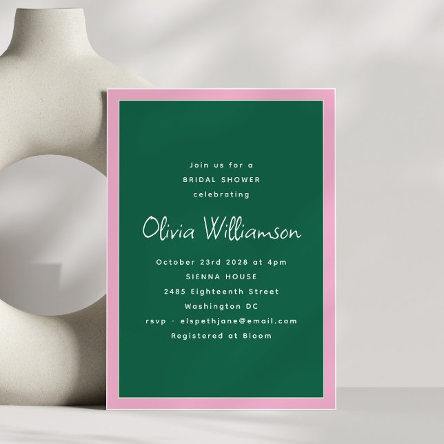 Invitation Simple Pink and Green Modern Trendy Bridal Shower (Créateur téléchargé)
