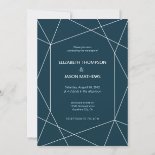 Invitation Simple Polygon Navy Blue Gay Mariage