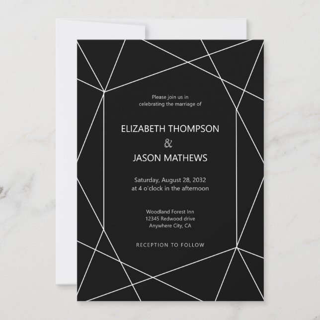Invitation Simple Polygon noir et blanc Mariage gay (Devant)