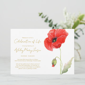 Invitation Simple Poppy Celebration of Life Funeral