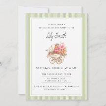 Invitation simple pour baby shower vert sauge 