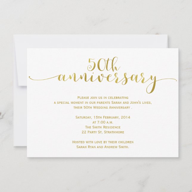 Invitation simple pour les 50 ans de mariage (Devant)