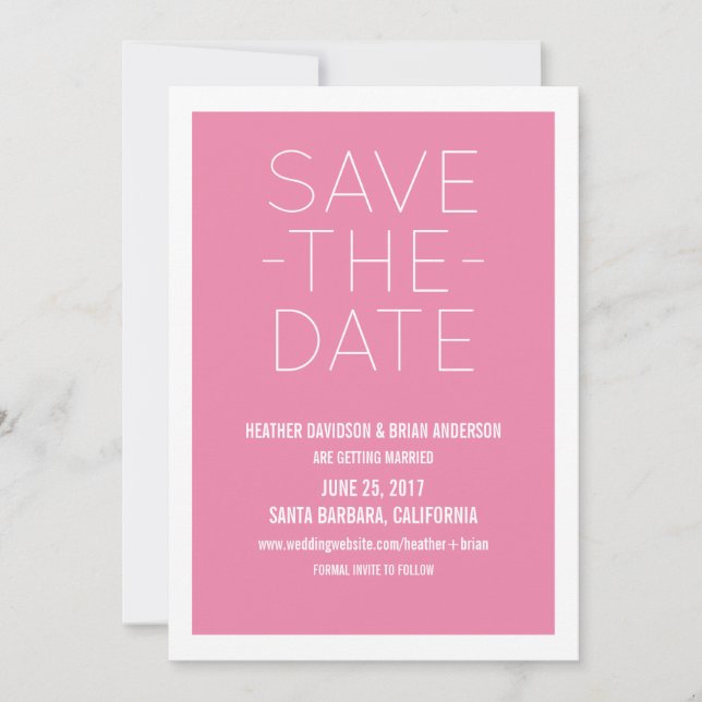 Invitation simple pour sauvegarder la date, Rose (Devant)