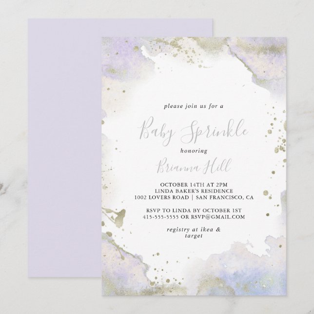 Invitation Simple Purple Minimaliste Baby Sprinkl (Devant / Derrière)