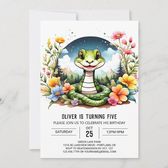 Invitation Simple Python Enfants fête d'anniversaire (Devant)