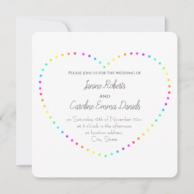 Invitation Simple Rainbow Heart Lesbian Mariage (Devant)