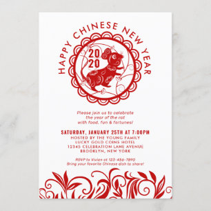 Invitation Simple Red Chinese New Year of the Rat 2020