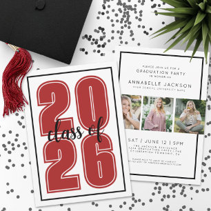 Invitation Simple Red Graduate Photo Graduate