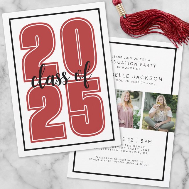 Invitation Simple Red Graduate Photo Graduate (Simple Red Graduate Photo Graduation Invitation )