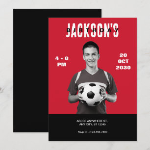 Invitation Simple Red Photo Soccer Magazine Couverture Annive