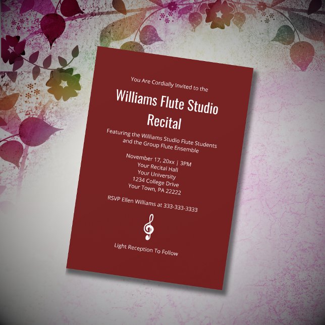 Invitation Simple Red Treble Clef Fluf Music Considérant (Créateur téléchargé)