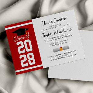 Invitation Simple Red White 2024 Graduation Party
