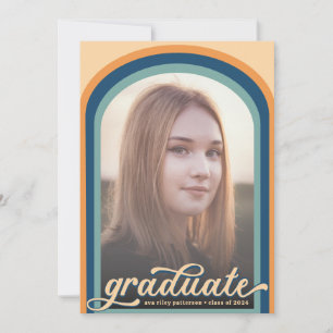 Invitation Simple Retro Blue Arch Photo Graduation Party