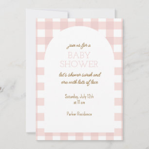 Invitation simple rose à carreaux pour baby shower