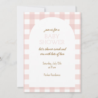 Invitation simple rose à carreaux pour baby shower