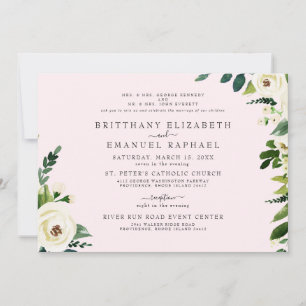 Invitation Simple Rose Blanc Floral Les Deux Parents Mariage