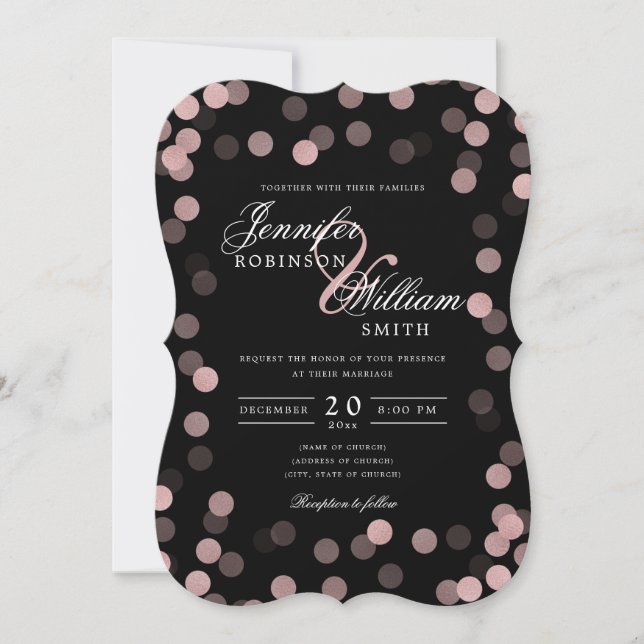 Invitation Simple Rose de mariage élégant Gold Noir Confetti (Devant)