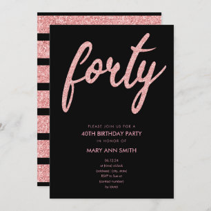 Invitation Simple Rose Gold Parties scintillant 40e fête d'an