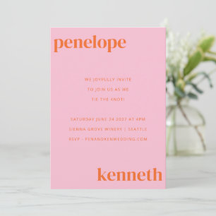 Invitation Simple Rose Orange Chic Mariage Moderne Tout En Un