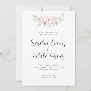 Invitation Simple rose pâle et vert Floral Mariage blanc