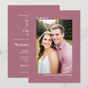 Invitation Simple Rose Poussiéreux ou Mauve Photo Mariage Ver