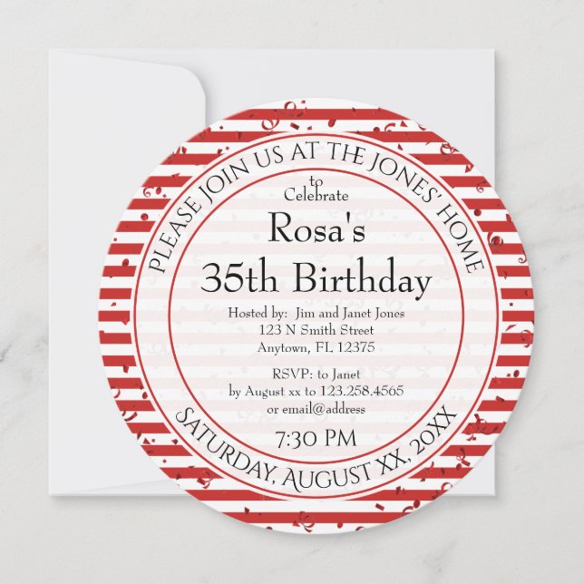 Invitation Simple rouge et blanc - Round Party (Devant)