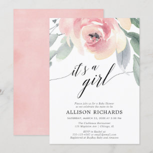 Invitation Simple rougissent le baby shower floral de fille