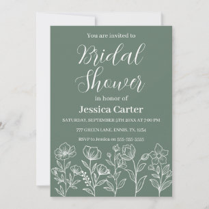 Invitation Simple Sage Green Classic Floral Fête des mariées