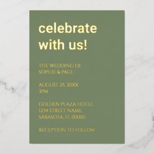 Invitation simple Sage Green Mariage Foil