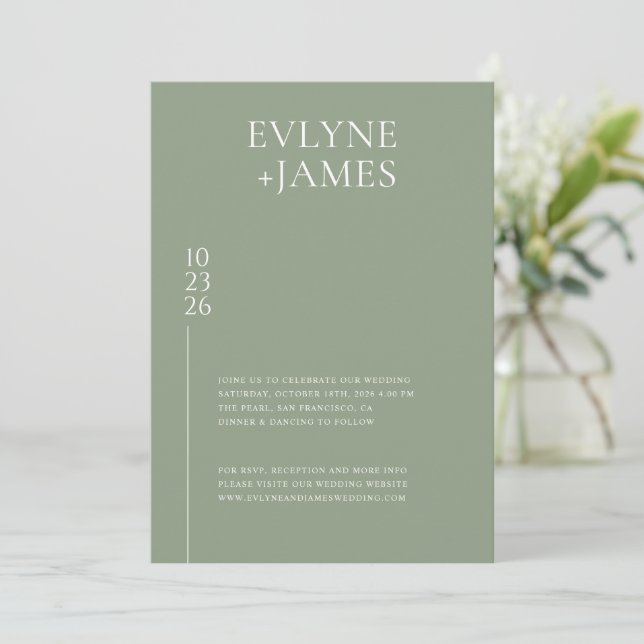 Invitation Simple Sage Green Moderne Chic Mariage Photo (Debout devant)