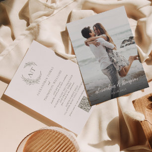 Invitation Simple Sage Green Photo Code QR Mariage RSVP