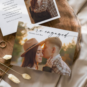 Invitation Simple Script 2 Photo Fiançailles Mariage