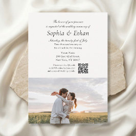 Invitation Simple Script 2 Photo QR Code Off White Wedding
