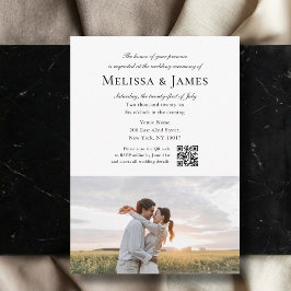 Invitation Simple Script 2 Photo White QR Code Wedding