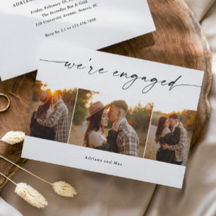 Invitation Simple Script 3 Photo Collage Mariage Fiançailles