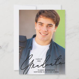 Invitation Simple Script Black Overlay Photo Graduation Party