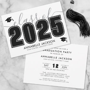 Invitation Simple Script Black White Graduation Party