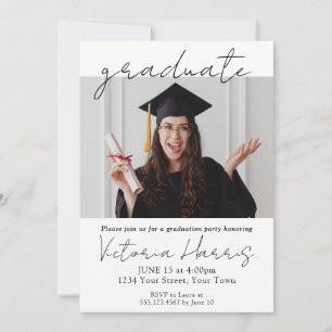 Invitation Simple Script Custom Photo Fun Élégant Graduation