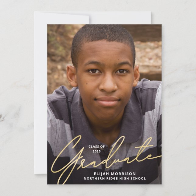 Invitation Simple Script Gold Overlay Photo Party (Devant)