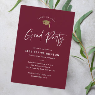 Invitation Simple Script Maroon Graduation Party