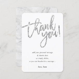 Invitation SIMPLE SCRIPT merci note argent type parties scint