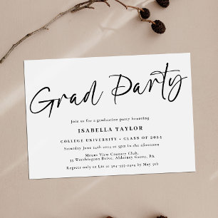 Invitation Simple Script minimal Black White Graduation Party