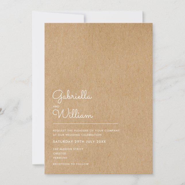 Invitation Simple Script naturel Rustique Mariage Kraft (Devant)