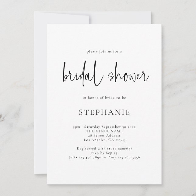 Invitation Simple Script noir blanc n'importe quelle couleur  (Devant)