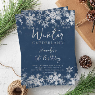 Invitation Simple Silver Navy Winter ONEDERLAND 1er anniversa